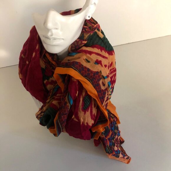 Tiara Accessory Scarf Green Multicolor Print Silk Modal Blend Soft 28x78in - Picture 4 of 8